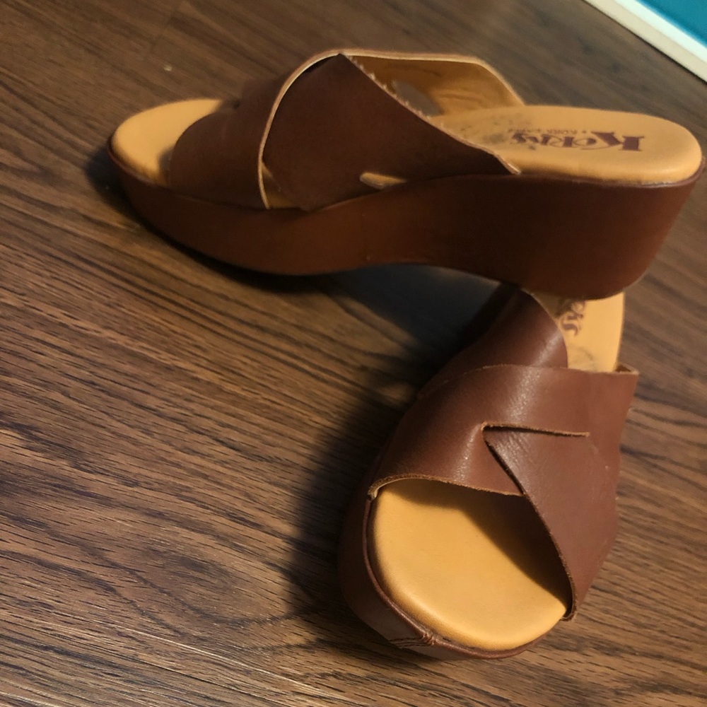 Leather wedge slip on shoes
